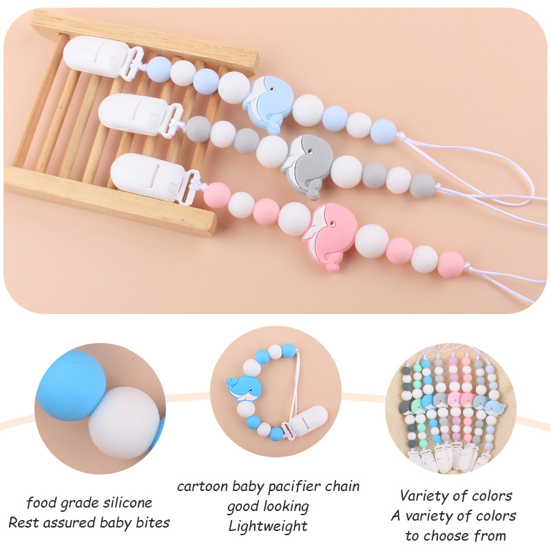 Bebés calmar la cadena de tetas creativas bebés dibujos animados animales ballenas de silicona mordida de dientes molares anti-caída cadena nueva