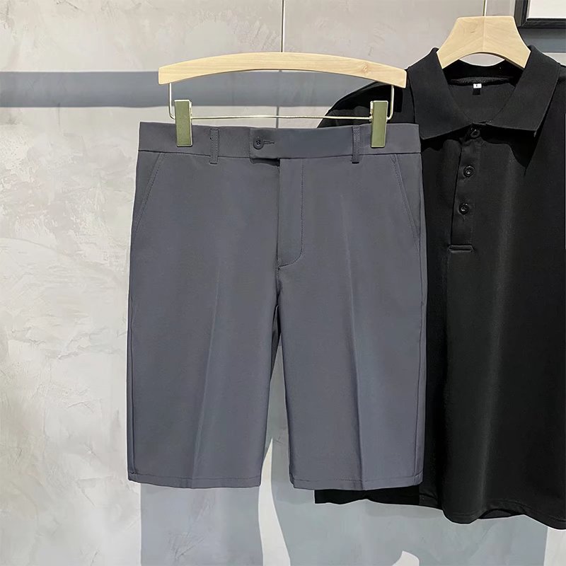 Pantalones casuales recortados drapeado de los hombres pantalones cortos de traje de seda fina de hielo de verano Pantalones sueltos de los hombres Pantalones rectos casuales recortados image 8