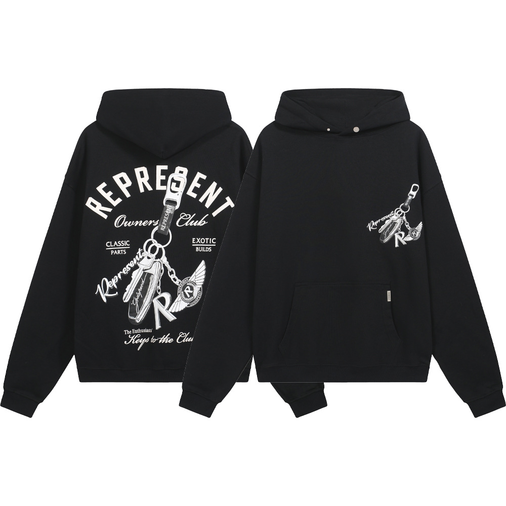High Street REPRESENT llavero del club de autos retro americano suéter con capucha con estampado en inglés