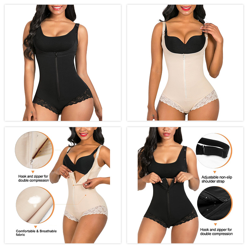 Cuerpo de corsé europeo y americano que forma el vientre que contrae la ropa interior de encaje cuerpo que forma el mono triángulo cremallera corsé