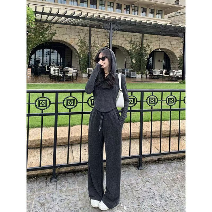 运动休闲两件套连帽卫衣外套女装秋季阔腿裤长裤2025新款时尚套装|undefined