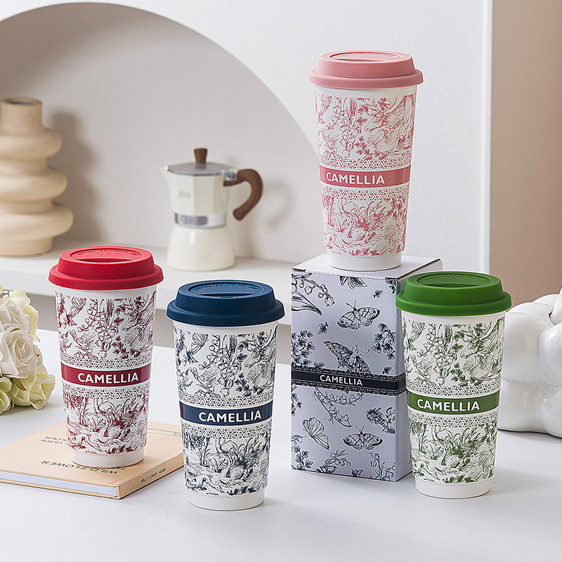 Taza de cerámica de marca Guozhaofeng taza de agua con tapa de taza de café de oficina creativa doméstica de gran capacidad