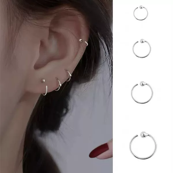 S999 Pure Silver Earrings New Light Luxury Simple Niche Circle Salt Style Ear Bone Studs Temperament Minimalist Style Pure Silver Earrings