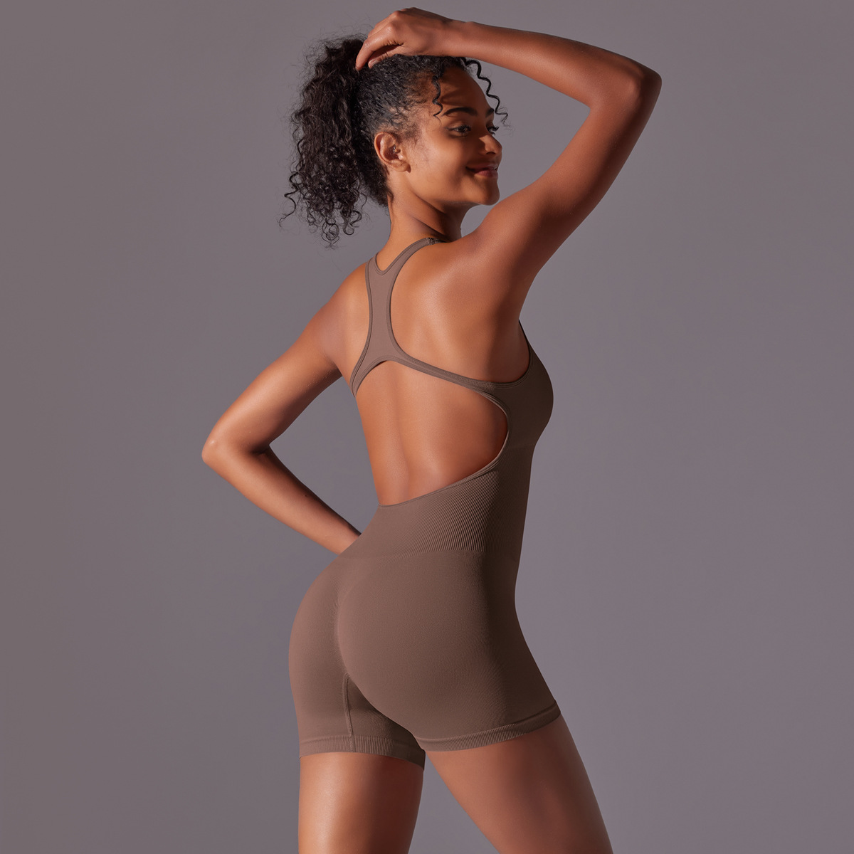 Procesamiento personalizado de color sólido europeo y americano unidad de ropa de yoga de aire hermoso ropa de yoga transpirable sin costuras image 13