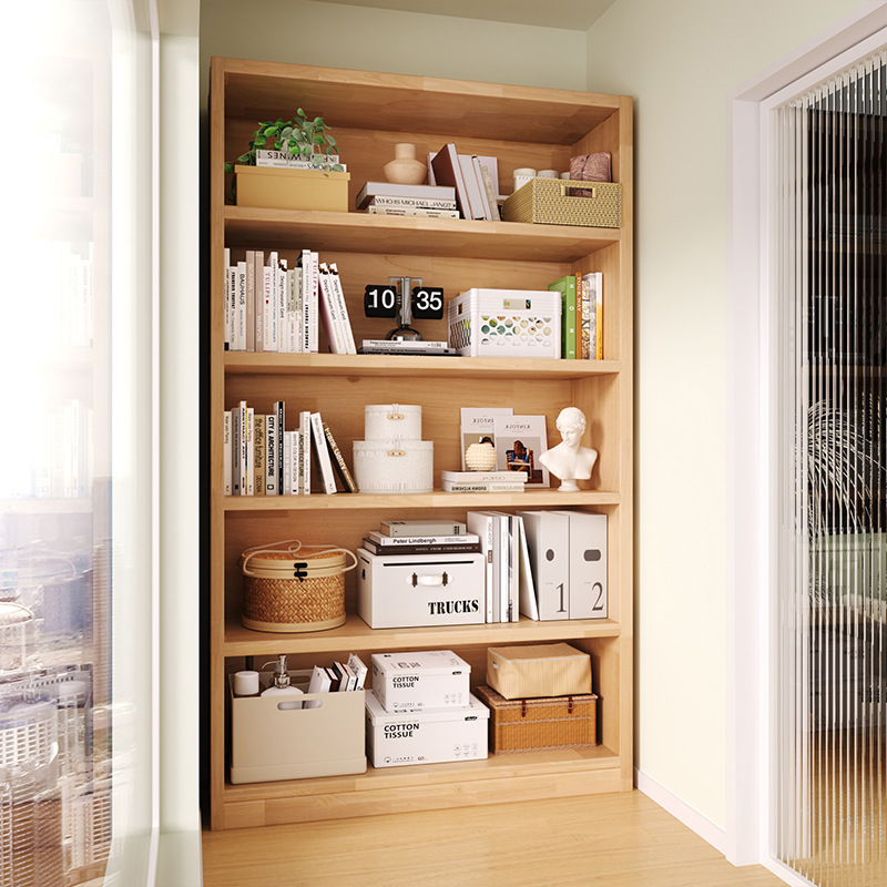 Estantería de balcón de madera maciza integrada contra la pared, estante de piso a techo, almacenamiento, almacenamiento, estantería para uso doméstico, simple y sin espacio