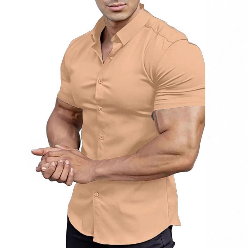 Summer New Short-Sleeved Printed Shirt Men's Shirt Collar Casual Fashion Solid Color Shirt Thin Short-Sleeved Shirt Men