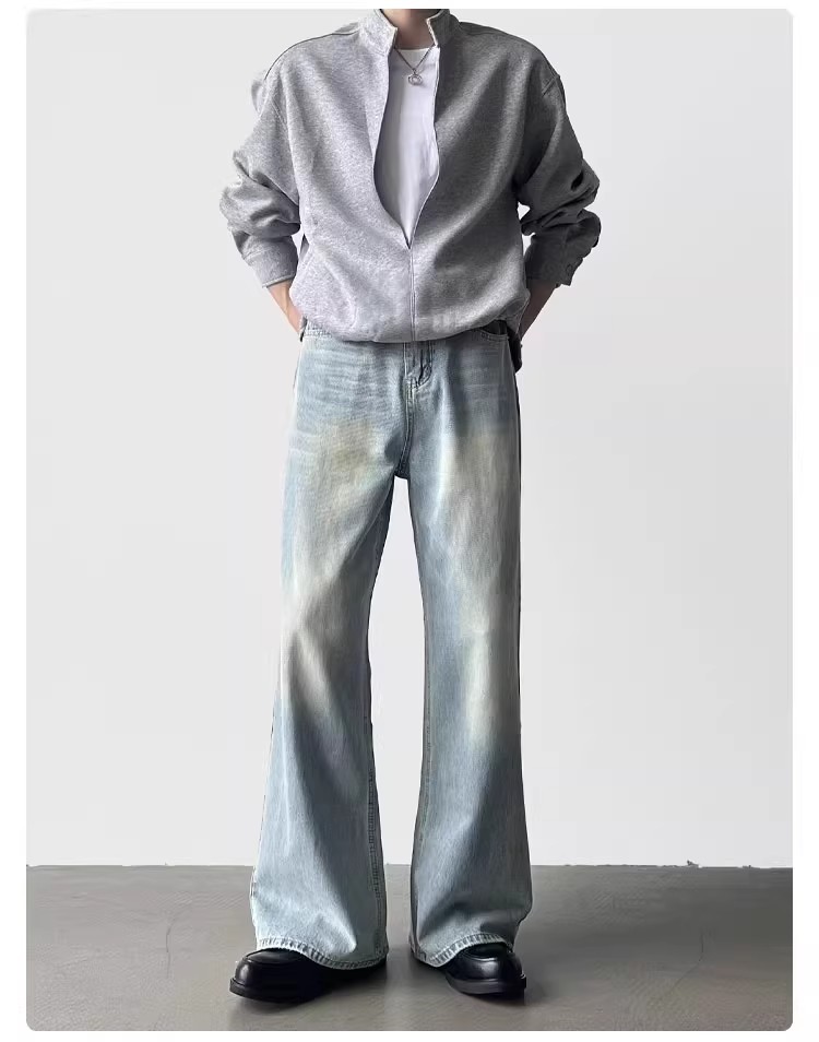 Cleanfit Herren Jeans Im Retro Stil Hellblau Weites Bein_voghion.com