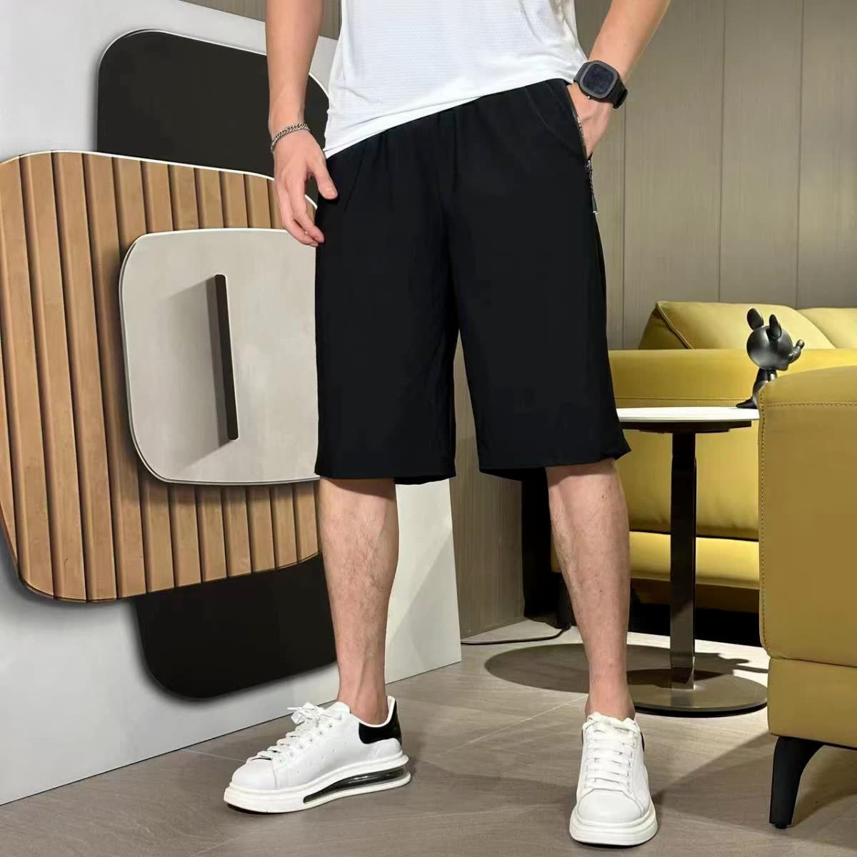 Summer Cropped Pants for Men, Plus Size 125kg Extra Large Fat Men's Ice Silk Quick-Dry Casual Shorts, Sports Mid-Length Pants