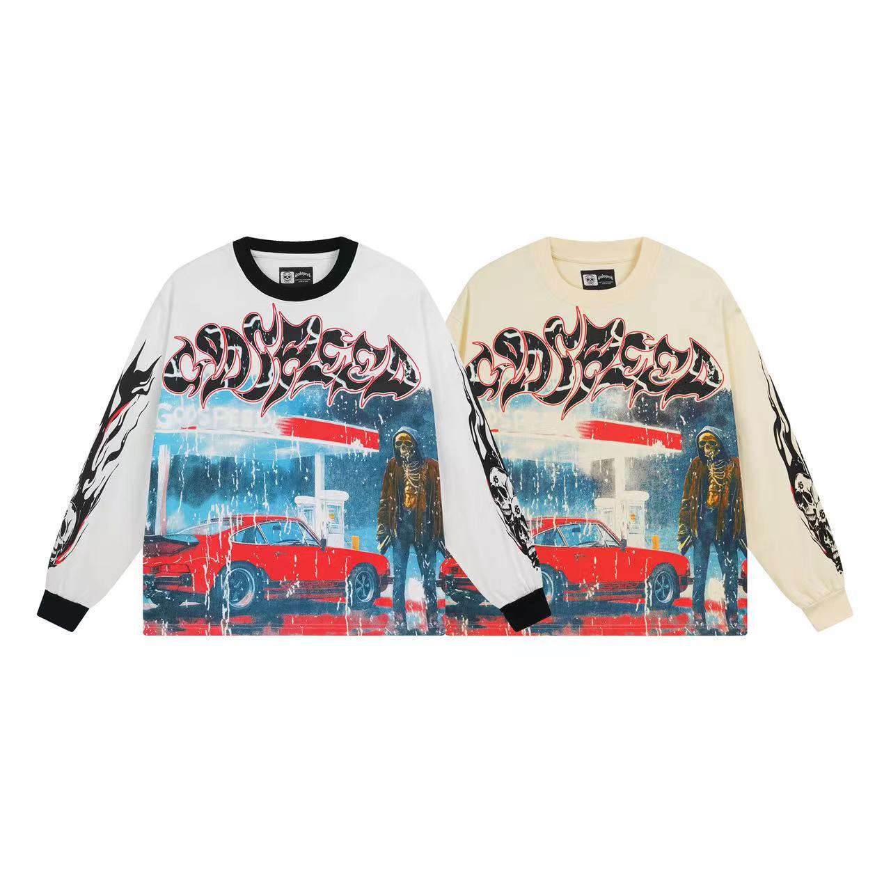 Al por mayor transfronterizo MideaGO Skull Metal Rock Band Robot camiseta de base de algodón suelta camiseta de manga larga