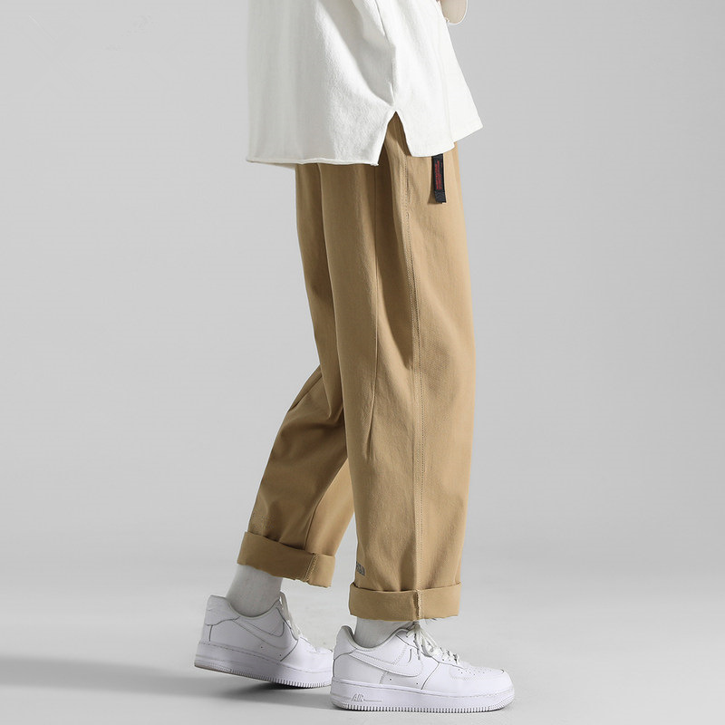 Pantalones de estilo coreano de los hombres de moda todo fósforo suelto verano delgada ropa de trabajo pantalones recortados marca de moda Pantalones casuales rectos de pierna ancha