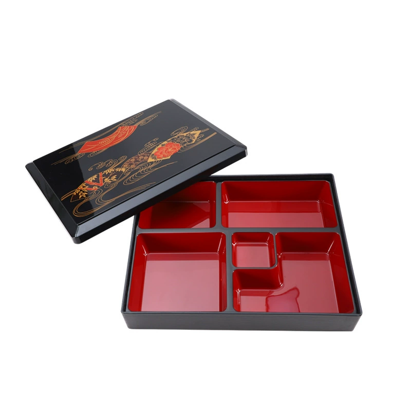 Японский стиль ланч-бокс Bento, finish ABS с имитацией дерева, много секций 27×20×5 см