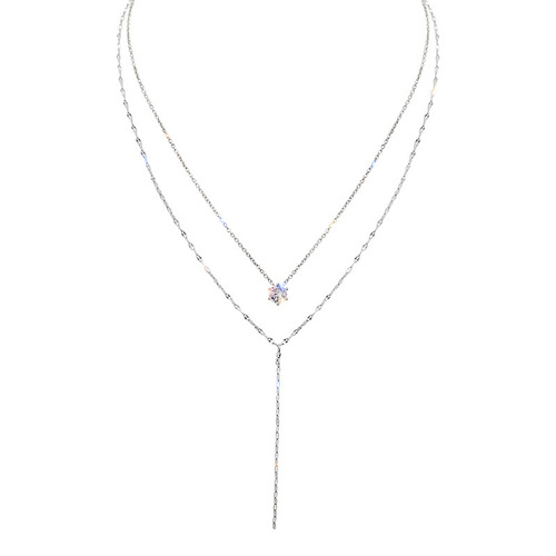 High-end long Y-shaped tassel sparkling diamond titanium steel necklace women's niche light luxury double-layer clavicle chain exquisite neck chain trend