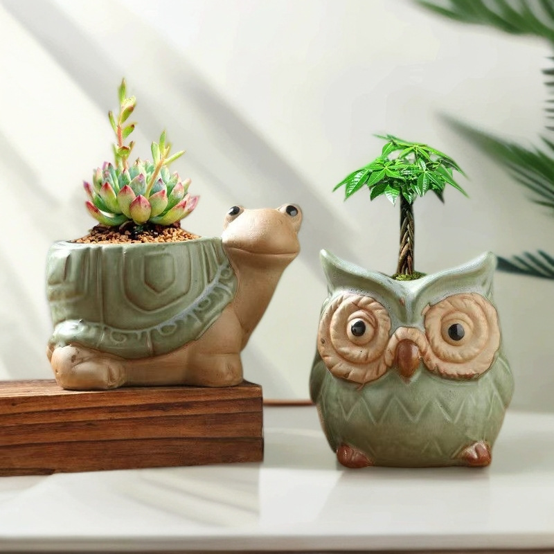 大尾巴鱼小动物多肉花盆陶瓷家用专用透气陶土粗陶控根盆批发捡漏