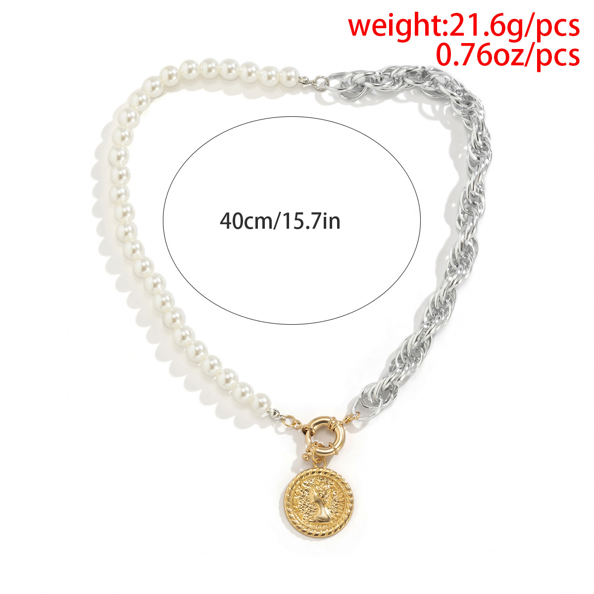 Cross-border Jewelry Creative Splicing Imitation Pearl Twist Chain Necklace Geometric Simple Portrait Metal Pendant display picture 8