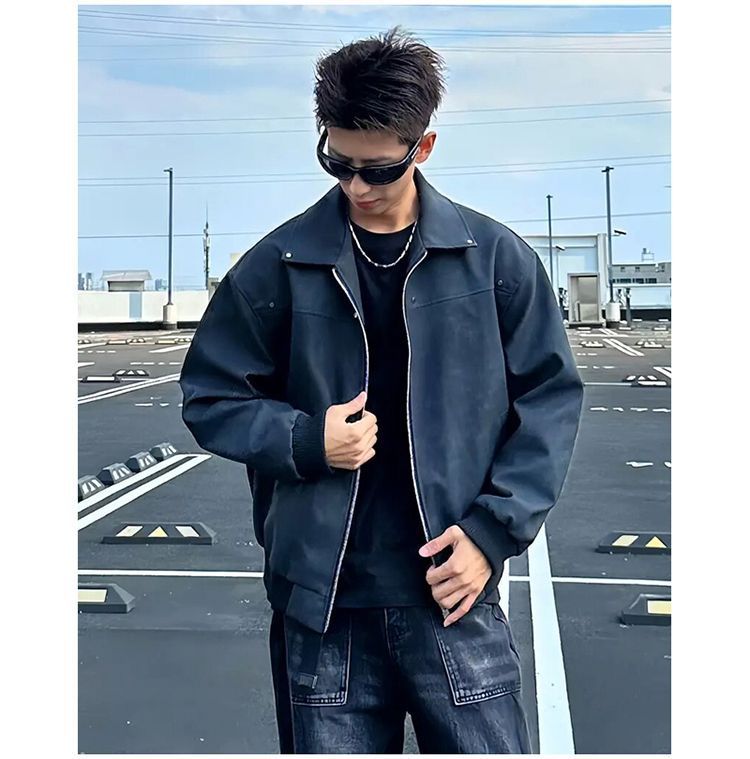 Men's Clothing Men's Retro Studded Leather Jacket Spring Autumn Style Lapel Baseball Coat For German Couple_viptrois.com
