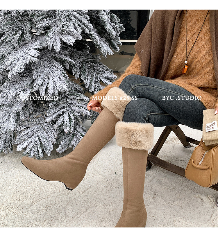 Boot tuyết nữ cổ cao lót lông cừu đế dày màu nâu — màu nâu chi tiết 11