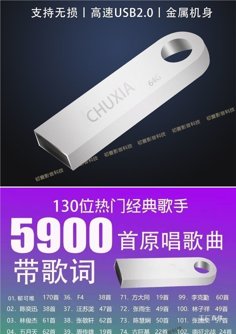 Car Music USB Flash Drive with a Collection of Chinese and Cantonese Songs, Including Popular Original Recordings by Singers, Complete with Original Versions, and Popular Songs from Douyin