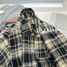 秋冬新款加厚毛呢格子衬衫外套女复古慵懒宽松中长款气质休闲衬衣