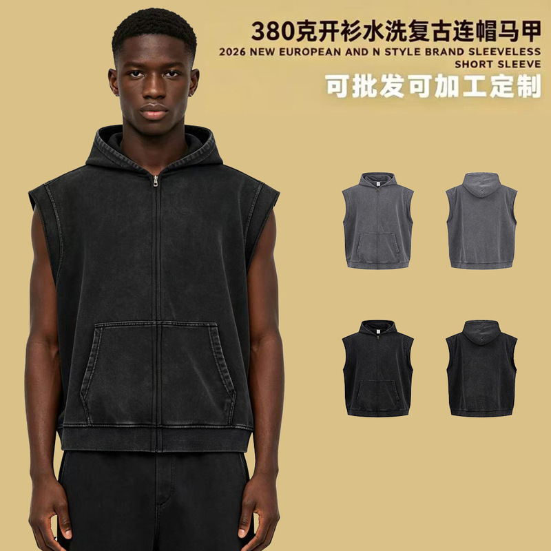 380g European and American Style Cardigan Hooded Sweatshirt Vest for Men, Retro Heavyweight Loose Oversize Unisex Couple's Sweatshirt 380g European and American Style Cardigan Hooded Sweatshirt Vest for Men, Retro Heavyweight Loose Oversize Unisex Couple's Sweatshirt