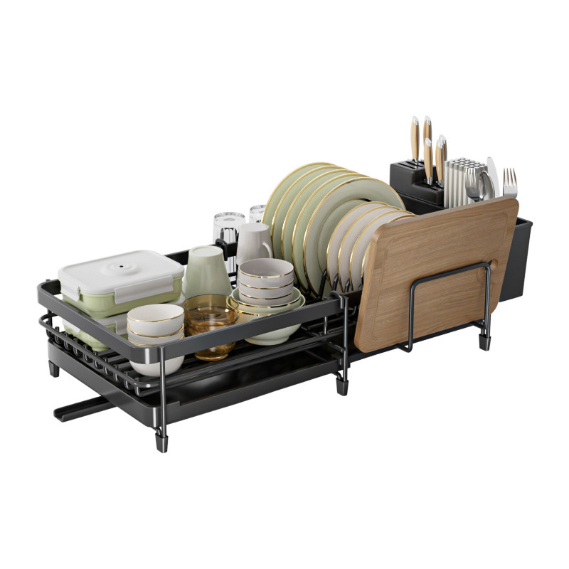 Cocina transfronteriza retráctil cuchillo, fregadero, platos, platos, platos, cubiertos, estante de almacenamiento de objetos, cuchillos y tenedores, palillos, tazas y utensilios