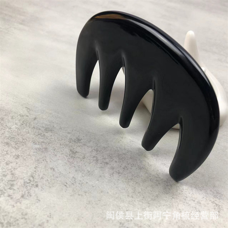 Water Buffalo Horn Five-Tooth Comb Massage Comb for Scalp Gua Sha Therapy 0.7cm+ Thick Black 9.5cm quality and texture