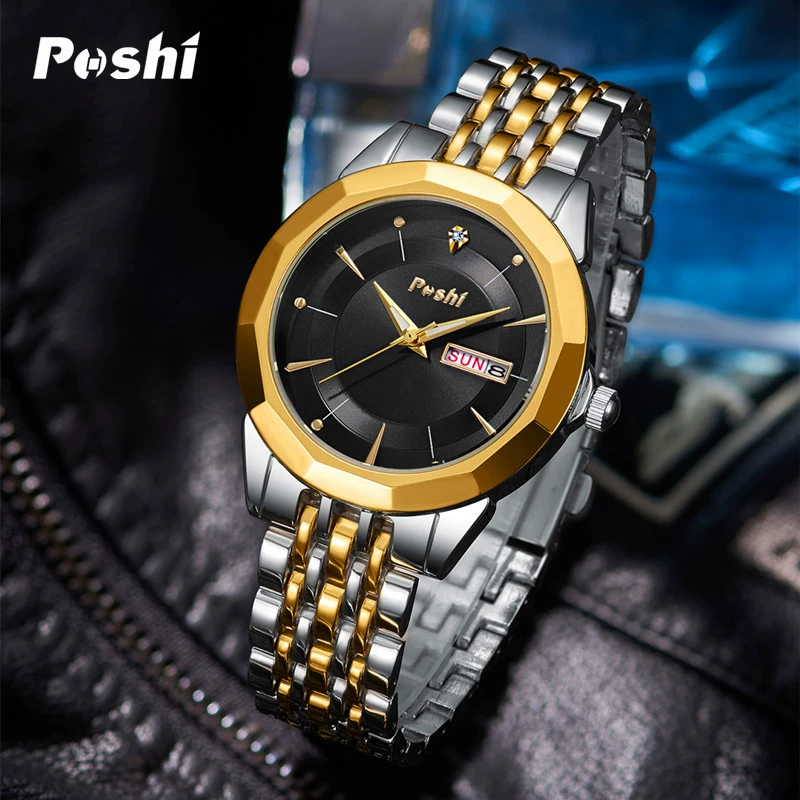 Швейцарские часы POSHI Quartz стильные мужские часы, водонепроницаемые часы для досуга, стальной браслет