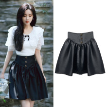 孟子义明星同款蓬蓬裙女夏法式赫本风高腰a字半身裙子黑伞裙短裙