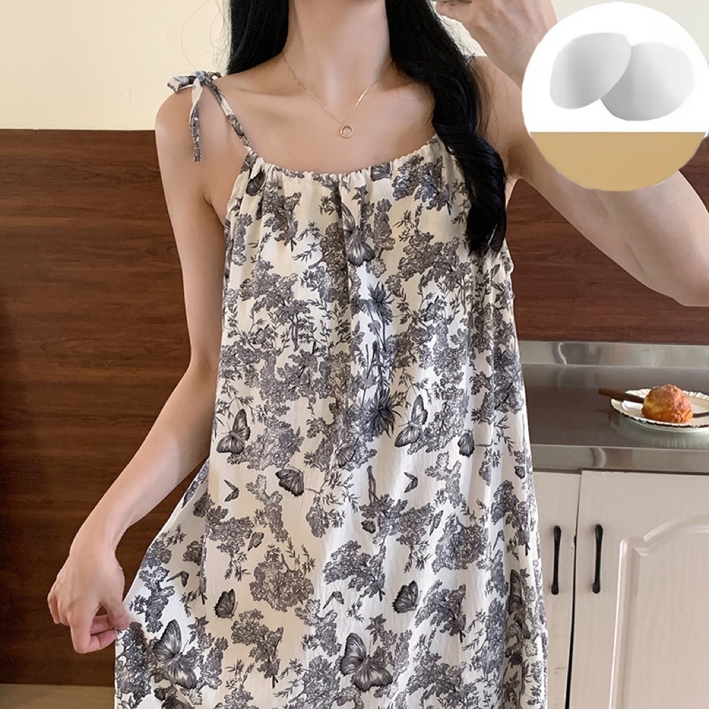 Pijama con cojín de pecho para mujeres de verano nuevo estilo chino pinturas de tinta dulce estudiantes de ocio harness pijamas caseros comercio exterior al por mayor