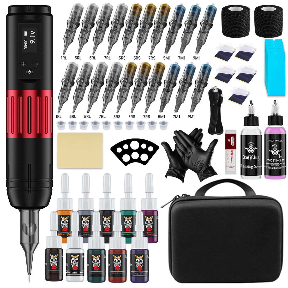 Juego de máquina de tatuajes, batería de tatuaje inalámbrica, bolígrafo, pantalla LED, herramienta de tatuaje, juego completo de tatuajes profesionales, equipo transfronterizo