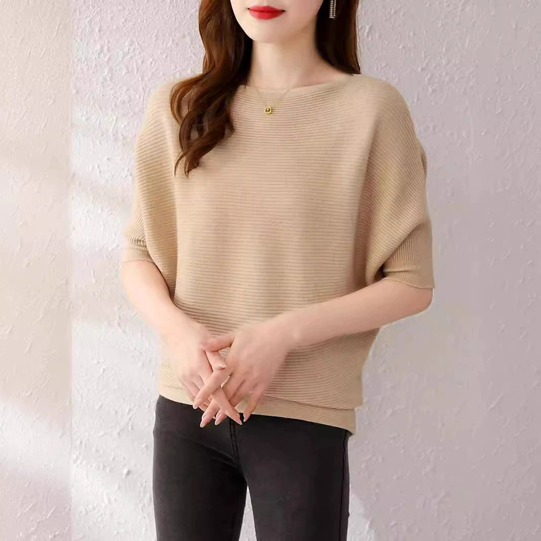 Весна и лето новый стиль свободная приталенная тонкая футболка без рукавов Женская верхняя одежда с внутренним рукавом «летучая мышь» вязаная с коротким рукавом