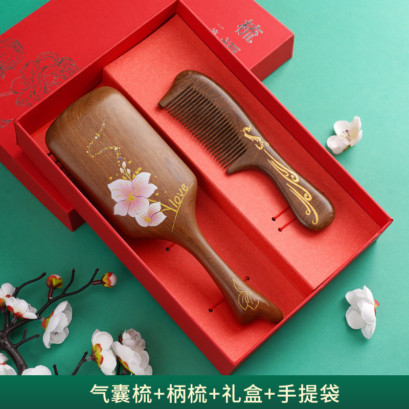 天然金白檀エアクッションコームギフトボックス木製理髪コーム頭皮マッサージコーム女性看護師の日ギフトコーム|undefined