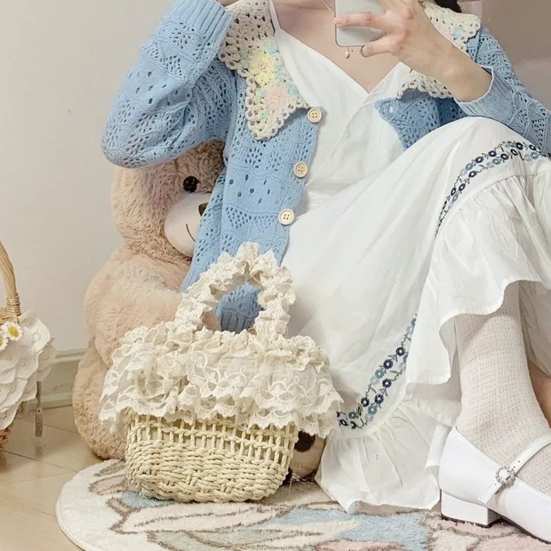 洛丽塔Lolita配饰包包法式田园精致蕾丝原创手作草编甜美软妹包包