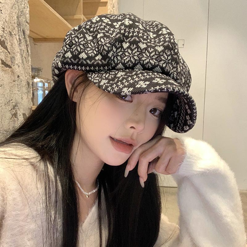 가을 겨울 여성용 사각형 둥근 얼굴 팔각형 모자 새로운 스타일 큰 머리 둘레에 얼굴 작은 베레모 한국 다용도 뉴스보이 화가 모자