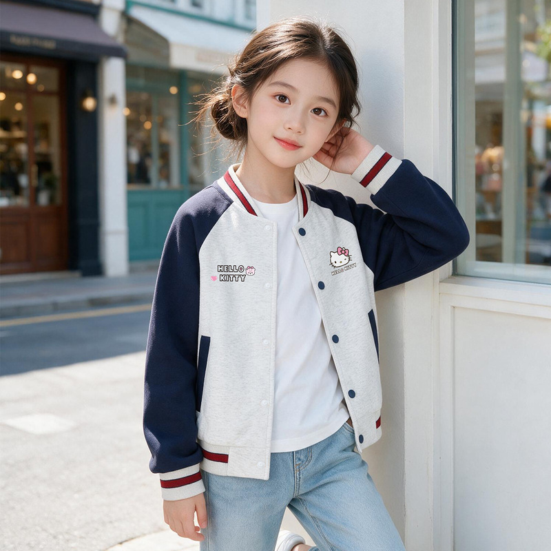 Hello Kitty girls' jacket, children's baseball jacket, autumn style, thin cardigan for older children, spring and autumn top for girls