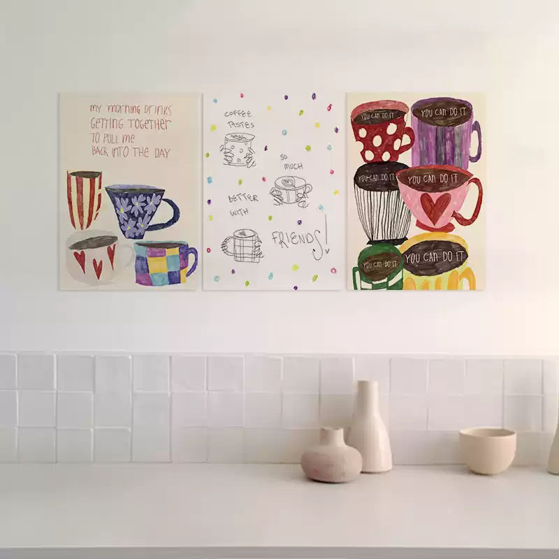Colorful Coffee Shop Artistic Hand-Painted Style Illustration Dopamine Color Series Decorative Wall Stickers Poster