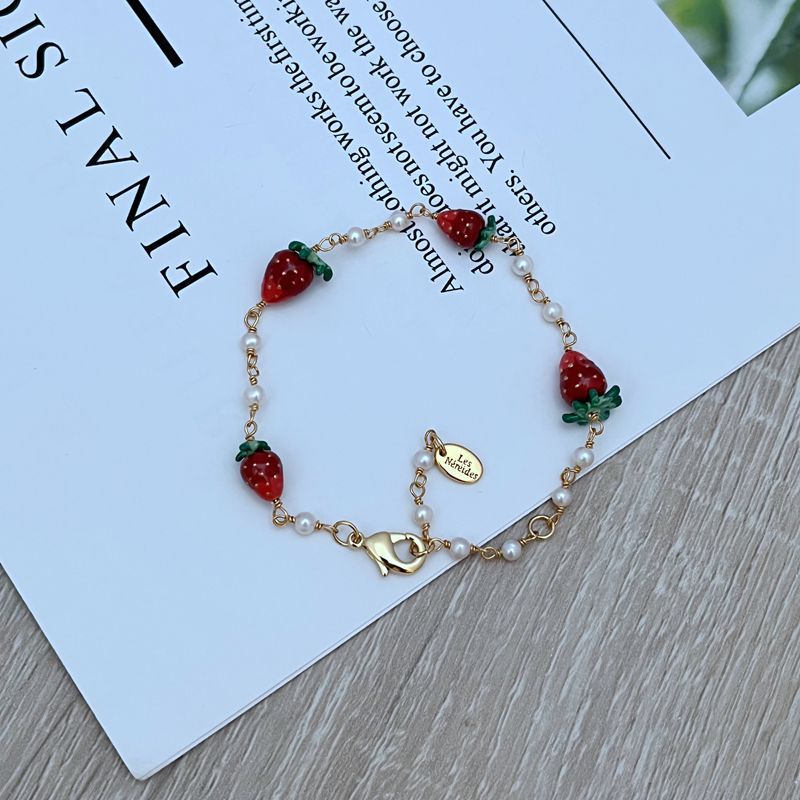 14g Weight Jewelry Set Classification cable chain Chain Type 1 Piece Quantity Daily Occasion natural stone, Enamel Glaze, Copper Material Strawberry Pattern All Seasons Season Women's Gender Plating Design Sweet Style Sweet Strawberry Natural Stone Enamel Glaze Copper Cable Chain Jewelry Set In Bulk 5