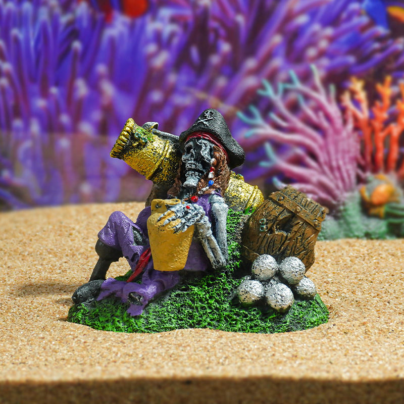 Acuario pequeño pecera decoración de paisajismo punto esqueleto capitán decoración esqueleto al por mayor humanoide naufragio sólido