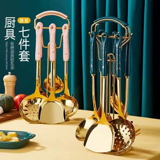 不锈钢厨具套装烹饪铲勺七件套北欧轻奢陶瓷手柄汤勺跨境不锈钢锅