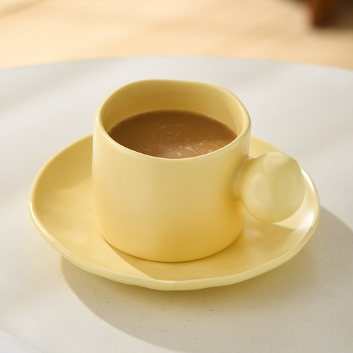 Moyi Jianpin retro coffee cup, high-looking coffee cup, household ceramic vertical pattern hanging ear coffee cup and saucer, exquisite