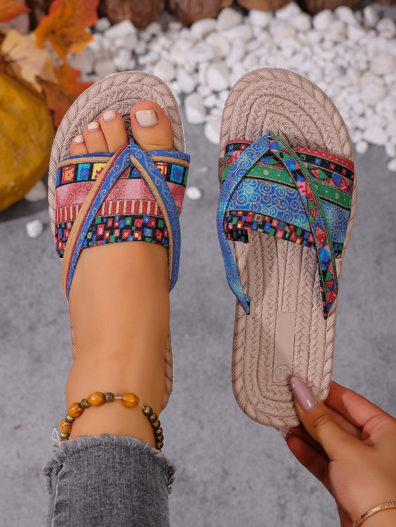 Women's Ethnic Style Flat Slides Sandals Summer Outdoor Beach_voghion.com