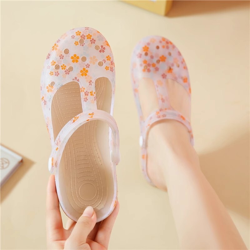New Printed Clogs for Women, Summer Women's Jelly Shoes, Women's Slippers, Non-Slip Women's Toe-Cap Plastic Sandals