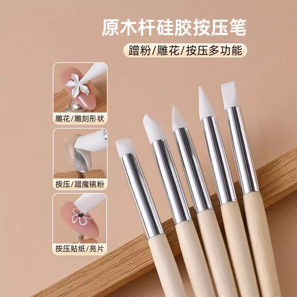 Nuevo palo de tronco pequeño cabeza de silicona estampado en polvo estereoscópico pintado multifuncional para principiante manicuría especial