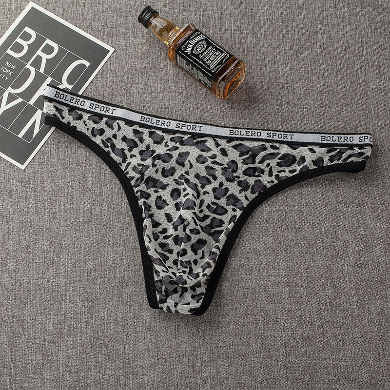 Sexy transparent leopard print thong men's printed low waist men's underwear breathable youth T pants a generation of wholesale