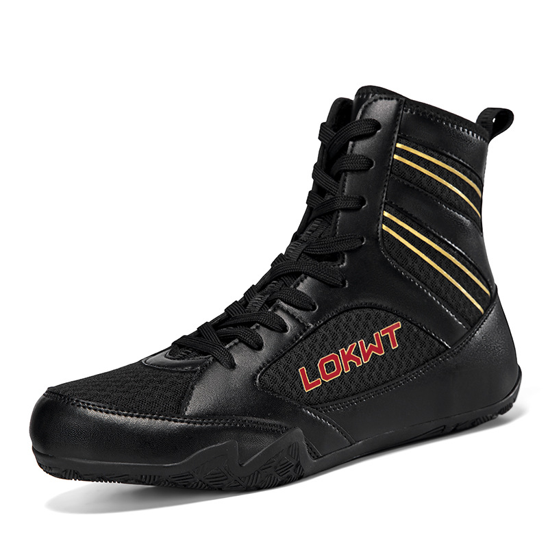 Q1155 Men's Boxing Shoes High-Top Mesh Lace-Up Wrestling Non-Slip Breathable Cross-Border Sports Shoes Running and Walking Shoes