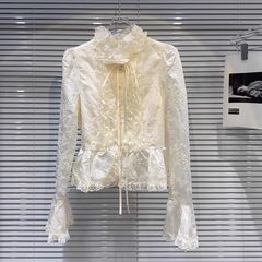法式小香风绑带蕾丝打底衫女秋冬新款时尚洋气网红宫廷风衬衫薪