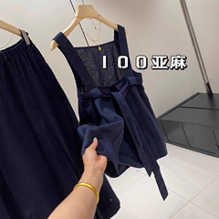 IN BLUE 高端线！100亚麻雨露麻工艺显白吊带背心阔腿休闲裤套装