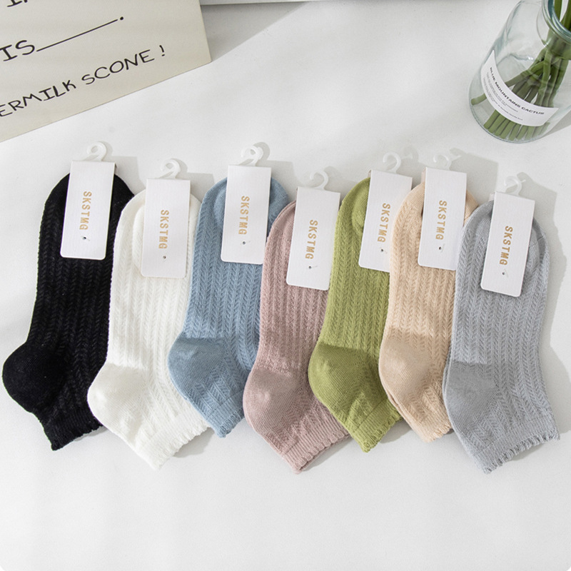 Women's Short Socks, Low-Cut, Solid Color, Cotton, Thin Summer Style, Trendy, Cute, Japanese Style, Short Tube, Internet Celebrity Style, College Boat Socks