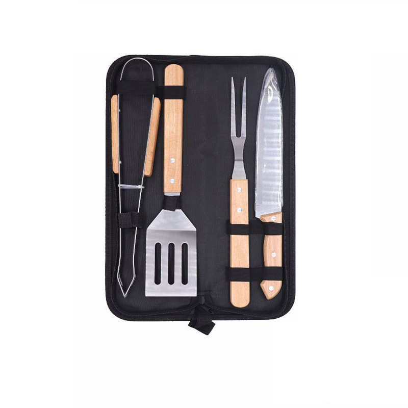 跨境不锈钢烧烤工具4件套荷木BBQ烤具套装烧烤户外刀叉2件套组合|undefined