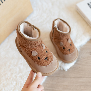 Girls Snow Boots fleece-lined Thickened Cartoon 2024 Winter New Baby Girls Warm Cotton Boots Soft Sole Children's Cotton Shoes