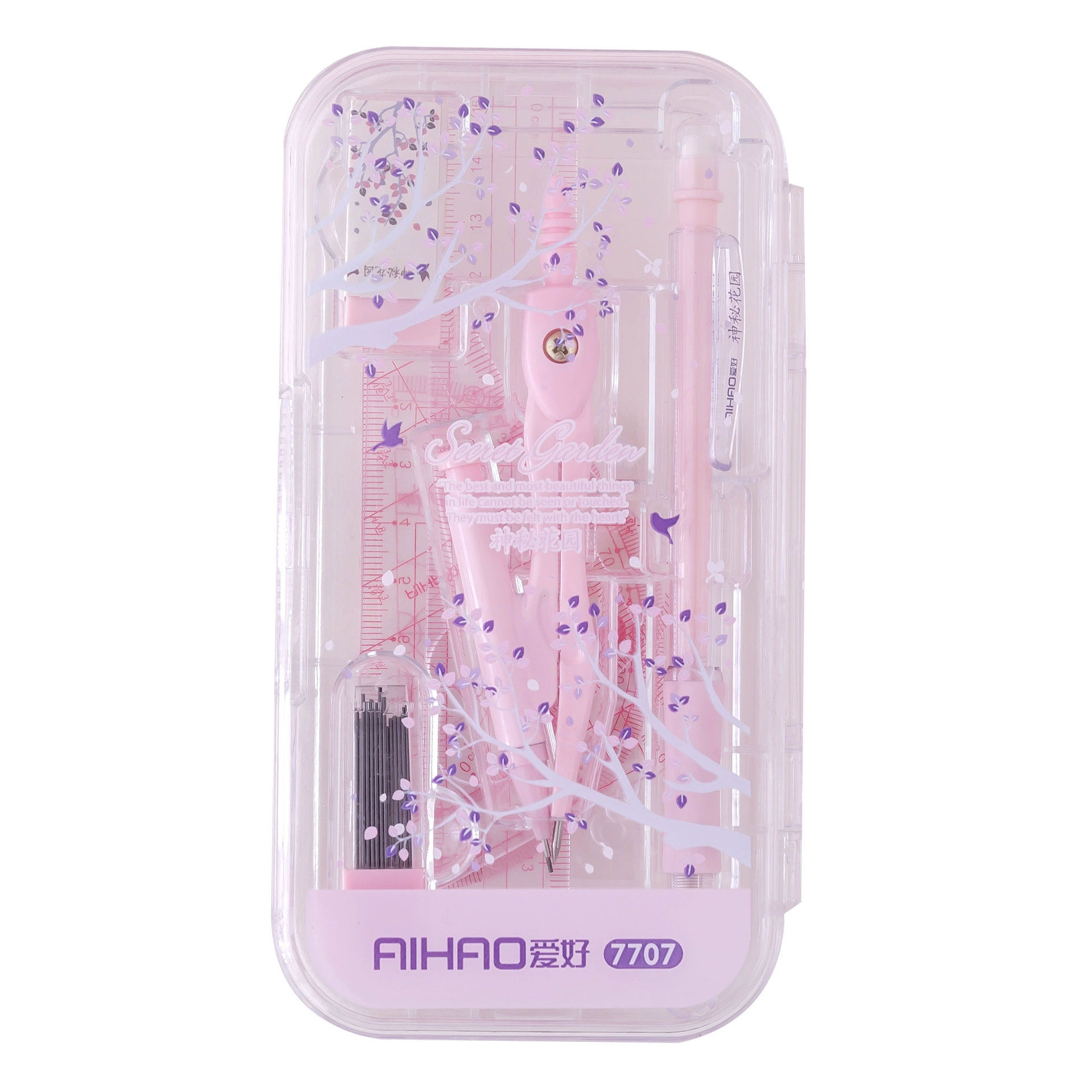 爱好 Circular ruler plus a ruler four -piece primary and middle school students draw straight triangle corner queen -instrument stationery supplies